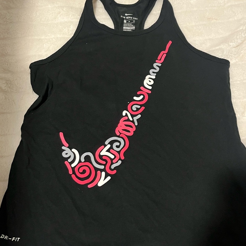 Nike Women's Black Tank Top with Pink and White Swoosh